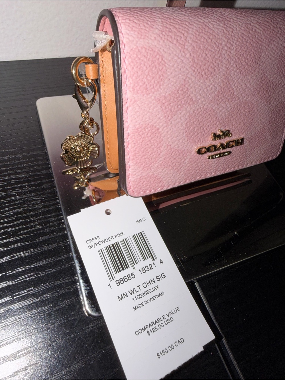 Coach Mini Wallet On A Chain In Signature Canvas With Charms NWT Powder Pink - Picture 2 of 5